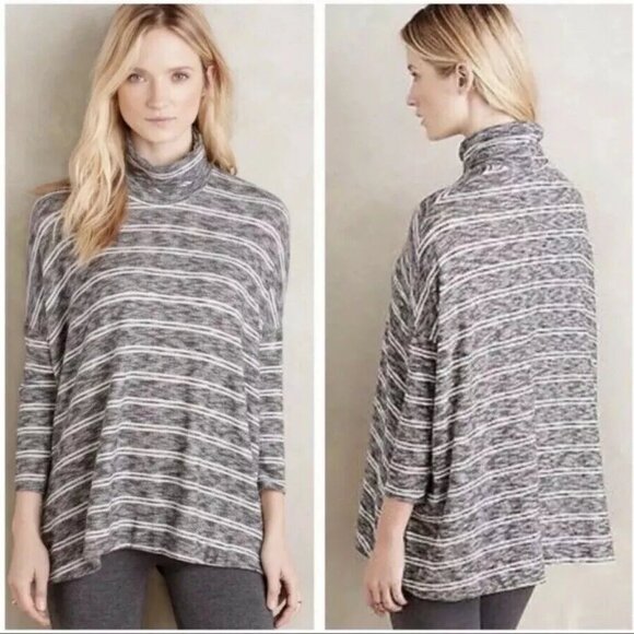 Postmark Anthropologie Over Sized Gray Striped Swing Turtleneck Knit Top Sm - Picture 1 of 5